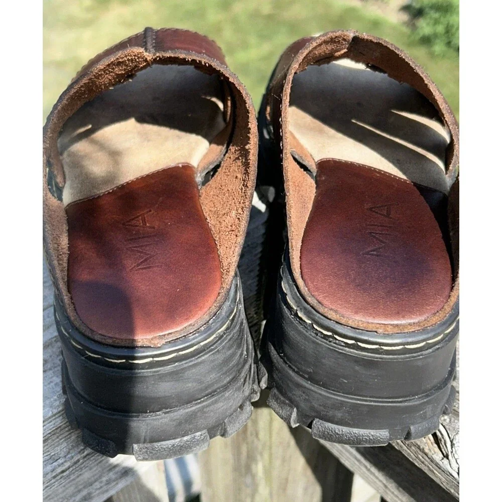 MIA Chunky Platform Sandals Brown Leather 90's Y2K Womens 7.5M